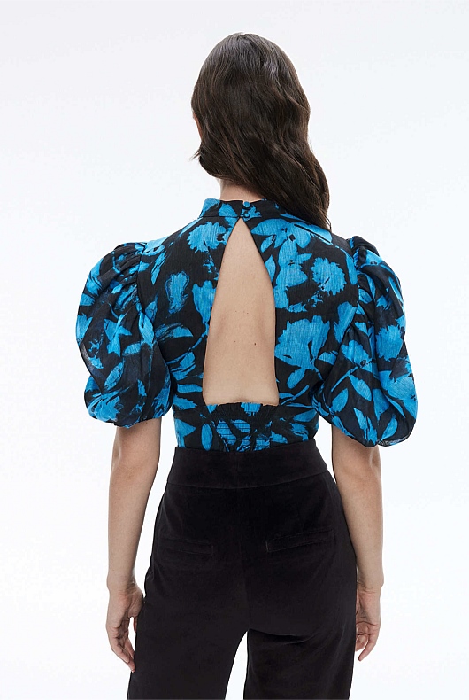 Abstract Textured Blouse - Mallard Blue