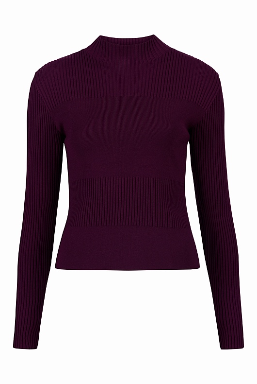 High Neck Textured Knit - Bordeaux
