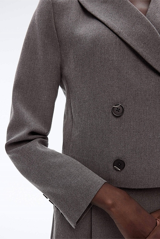 Cropped Double-Breasted Blazer - Cement