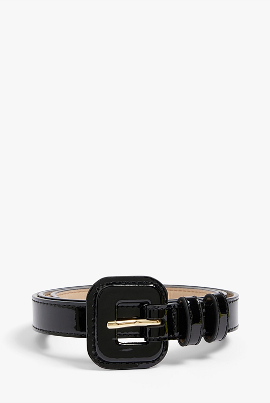 Square Buckle Patent Belt - Black