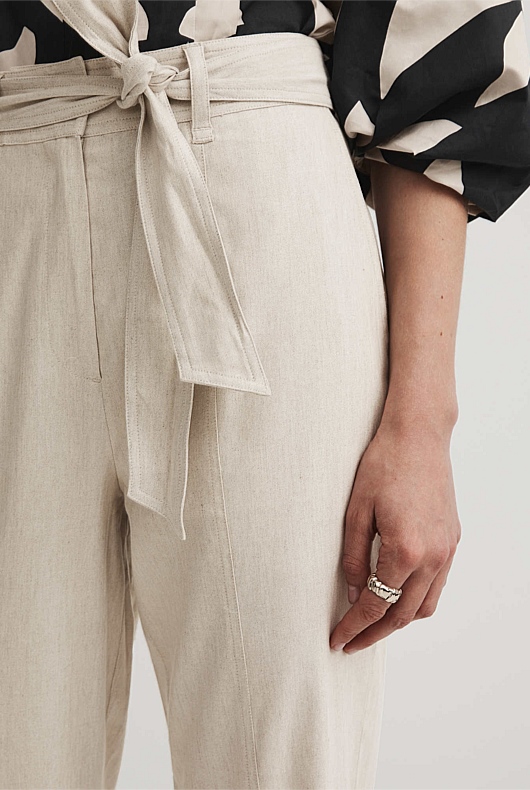 Stretch Linen Blend Tapered Pant - Flax