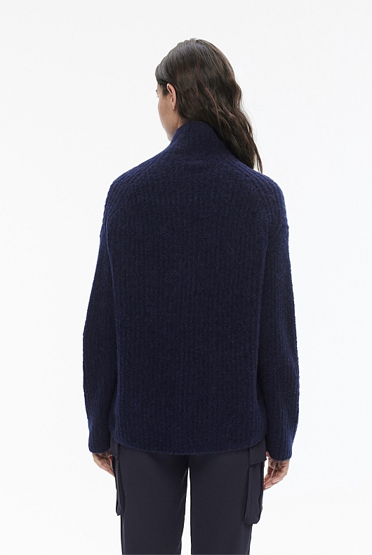 Mock Neck Slouch Knit - Blue Night