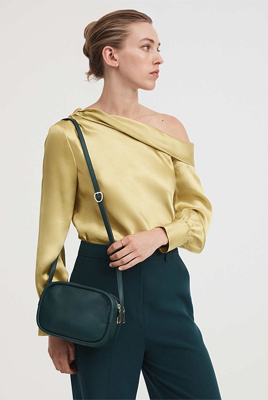 Soft Leather Camera Bag - Teal Green