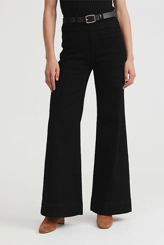 Pocket Detail Wide Leg Jean - Black