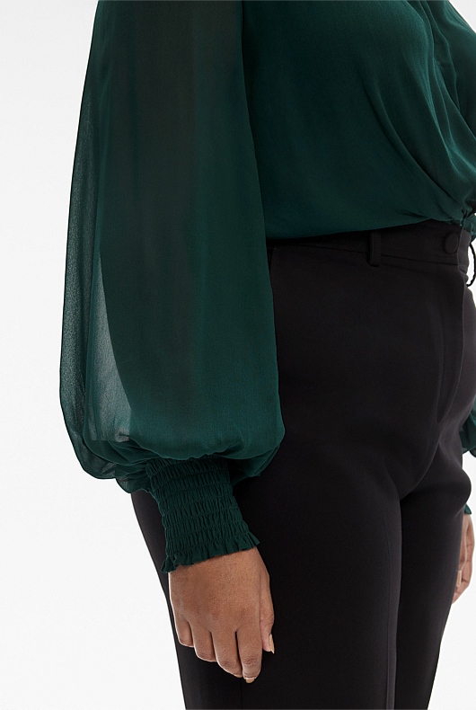 Twist Front Blouse - Petrol Green