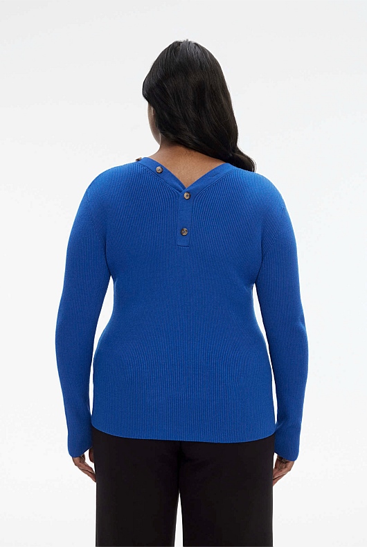 Button Through Rib Knit - Bold Blue