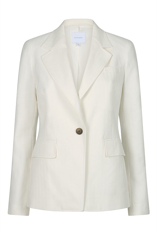Cotton Linen Single-Breasted Blazer - Chalk