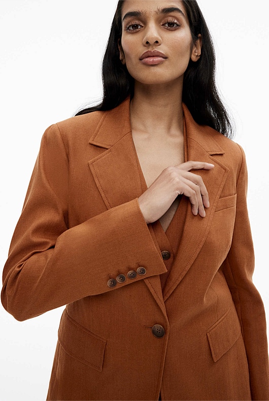 Cotton Linen Single-Breasted Blazer - Faded Terracotta