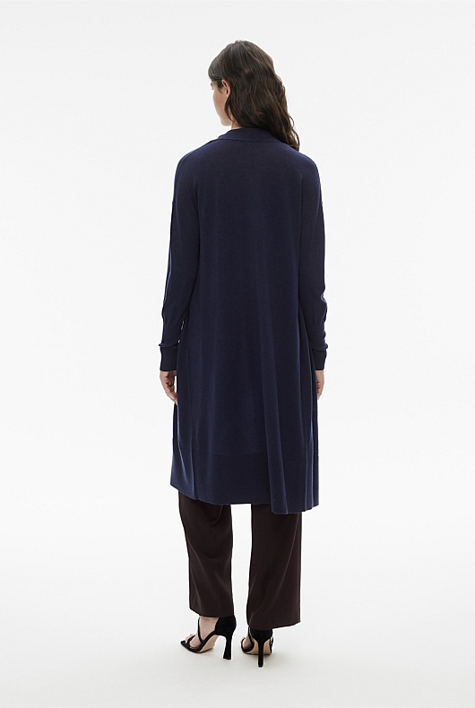 Merino Silk Longline Cardigan - Blue Night