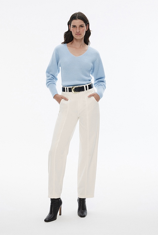 Alpaca Blend Rib V Neck Knit - Baby Blue