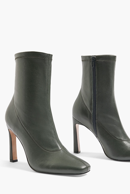 High Heel Leather Ankle Boot - Teal Green