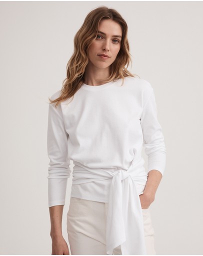 Witchery Cotton Tie Long Sleeve Top