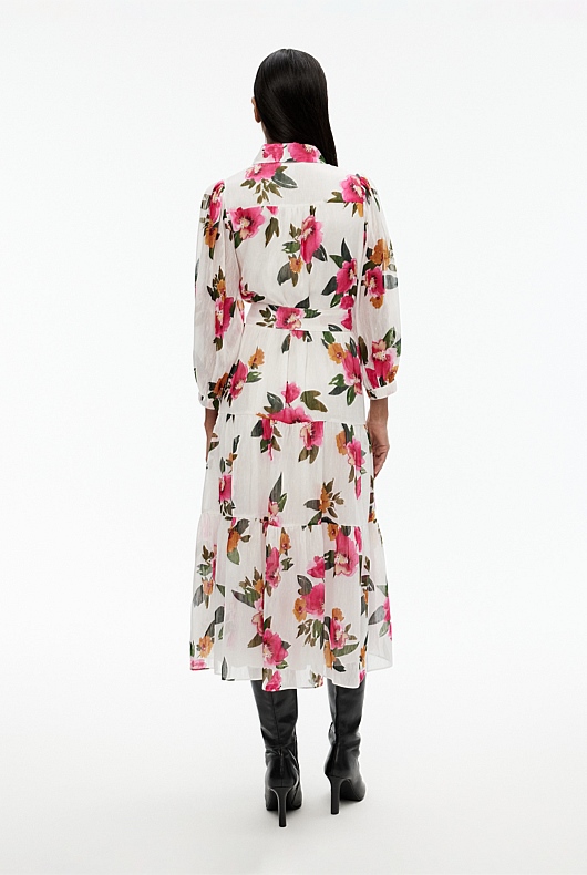 Watercolour Print Midi Dress - Pearl