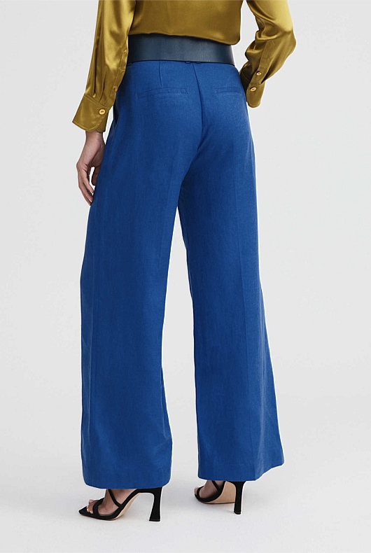 Linen Wide Leg Trouser - Bold Blue