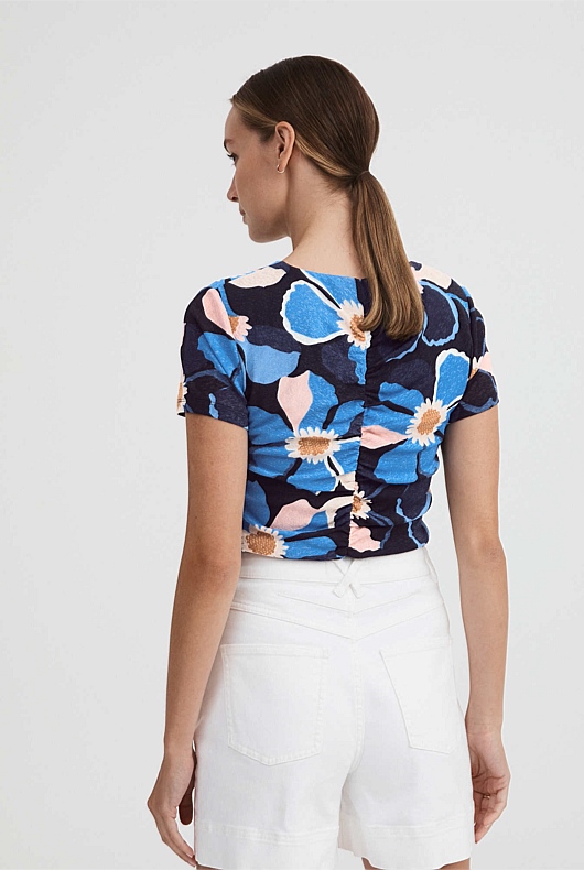 Mesh Daisy Floral Tee - Blue Black