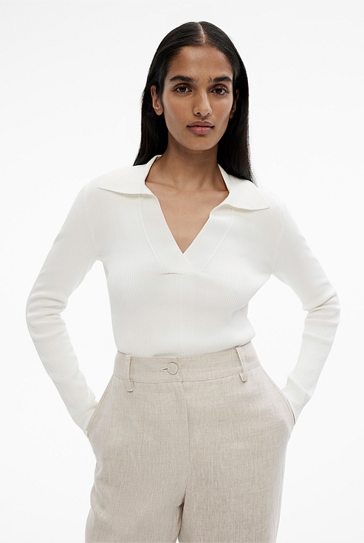 Crepe Rib Henley Knit - Chalk