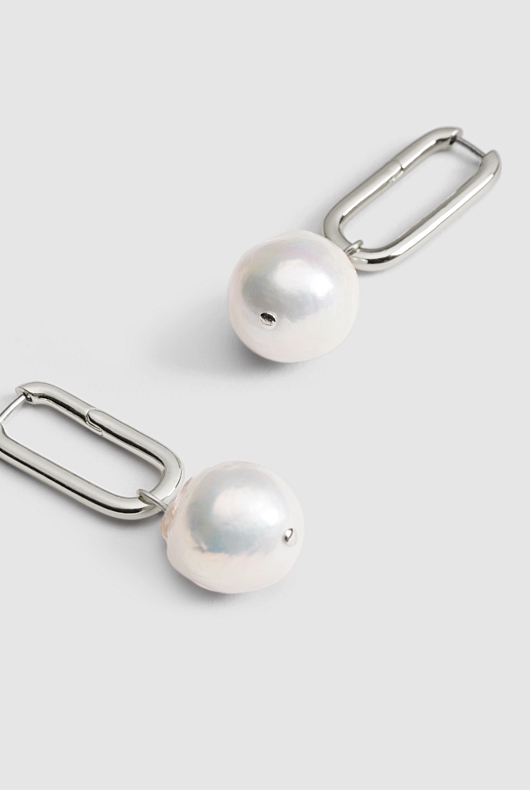 Baroque Pearl Link Earring - Silver