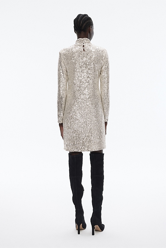 Sequin Mock Neck Dress - Silver
