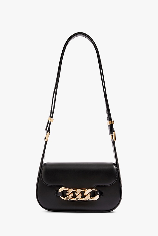 Chain Detail Leather Bag - Black