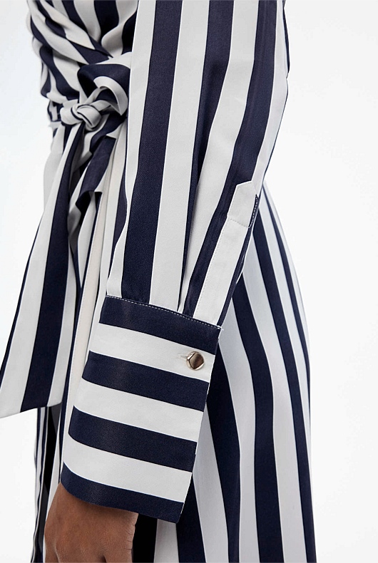 Stripe Wrap Dress - Blue Black