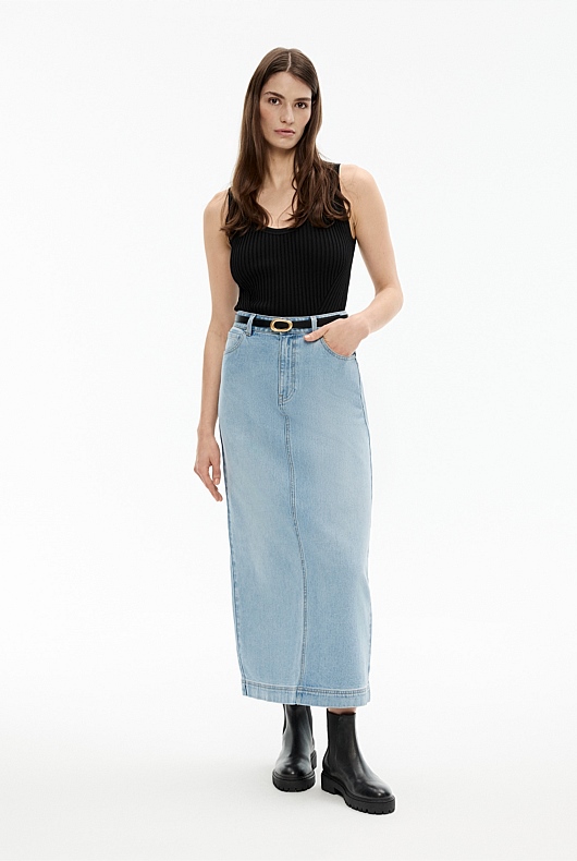 Denim Maxi Skirt - Vintage Wash Denim