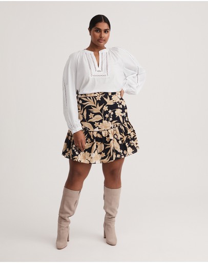 Witchery Cotton Self Stripe Trim Blouse