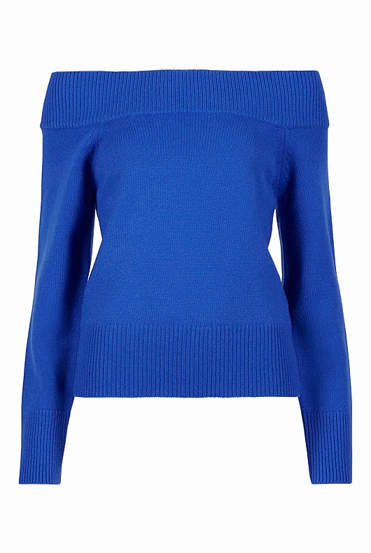 Merino Off Shoulder Knit - Bold Blue