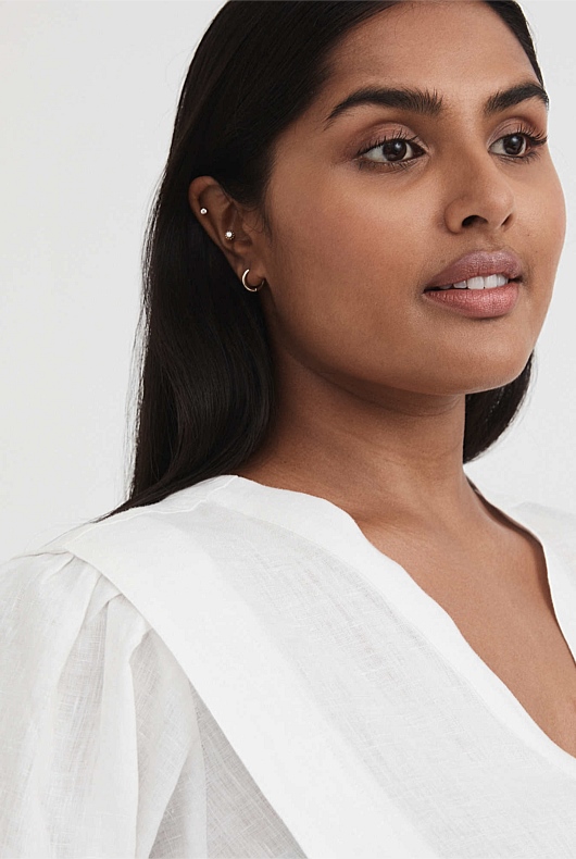 French Linen Half Placket Blouse - Chalk