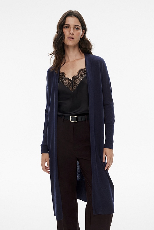 Merino Silk Longline Cardigan - Blue Night