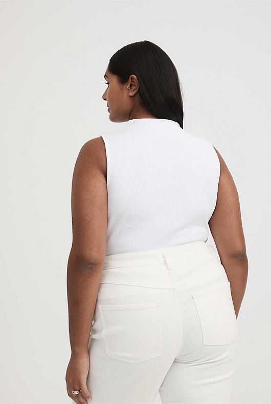 Cotton Rib Mock Neck Tank - Pure White
