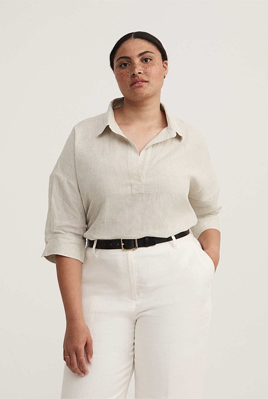 French Linen Pop Over Shirt - Flax