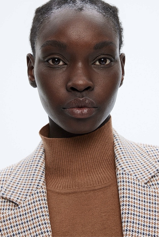 Ponte Check Single-Breasted Blazer - Umber