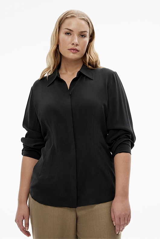 Silk Dart Detail Shirt - Black