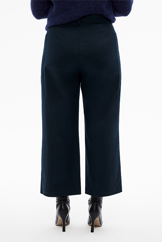 Cotton Blend Pocket Detail Pant - Blue Night