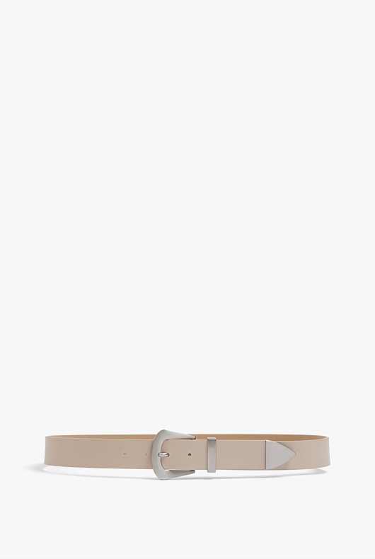 Western Buckle Leather Belt - Raw Oat