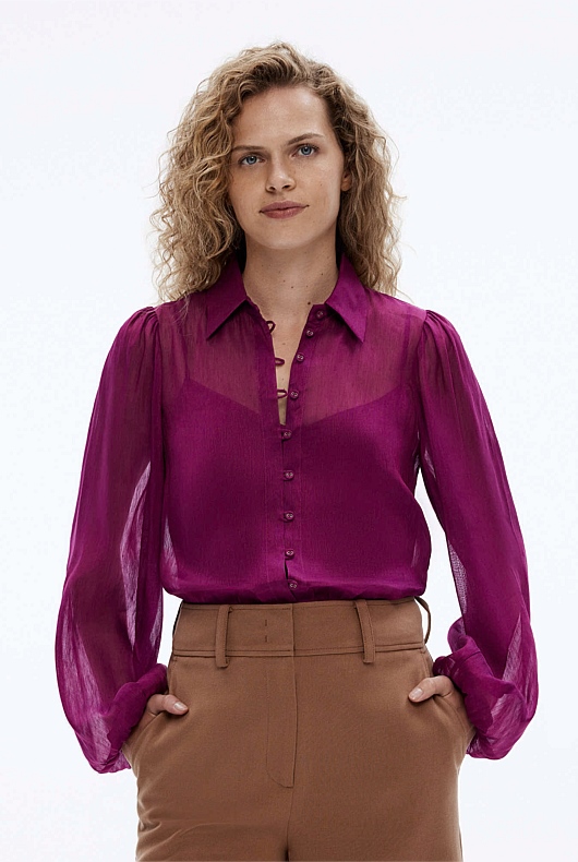 Silk Linen Blouse - Deep Magenta