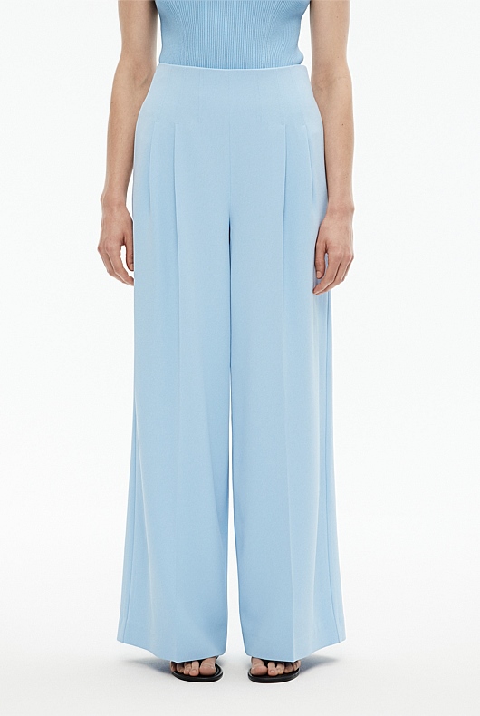 Waist Detail Wide Leg Trouser - Soft Blue