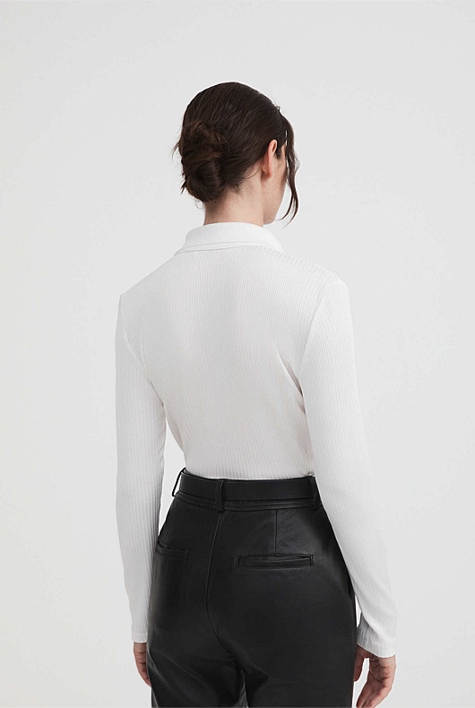 Rib Button Through Top - Chalk