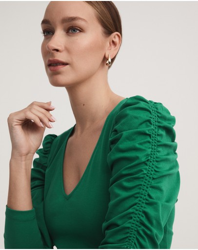 Witchery Cotton Gathered Sleeve Top