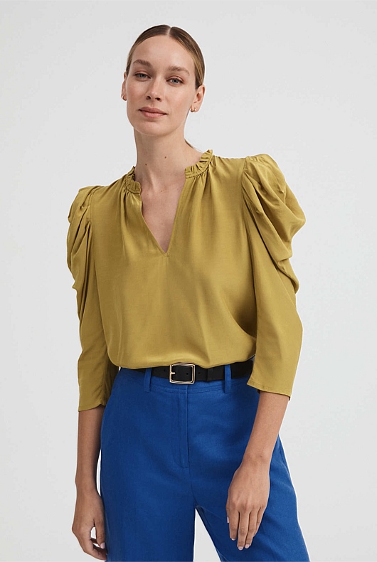 Volume Sleeve Blouse - Chartreuse