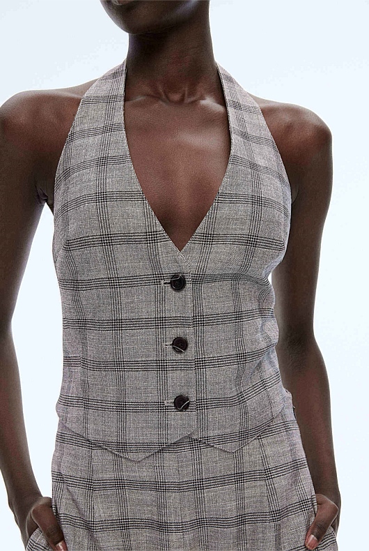 Check Halter Waistcoat - Grey Sky