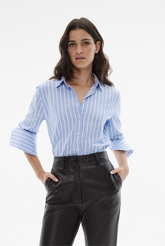 Cotton Stripe Oxford Shirt - Chalk Blue