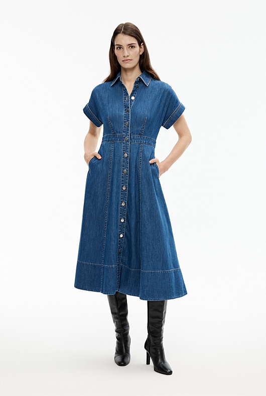 Denim Dolman Midi Dress - Indigo