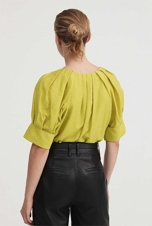 Raglan Pleat Sleeve Blouse - Citrus Green