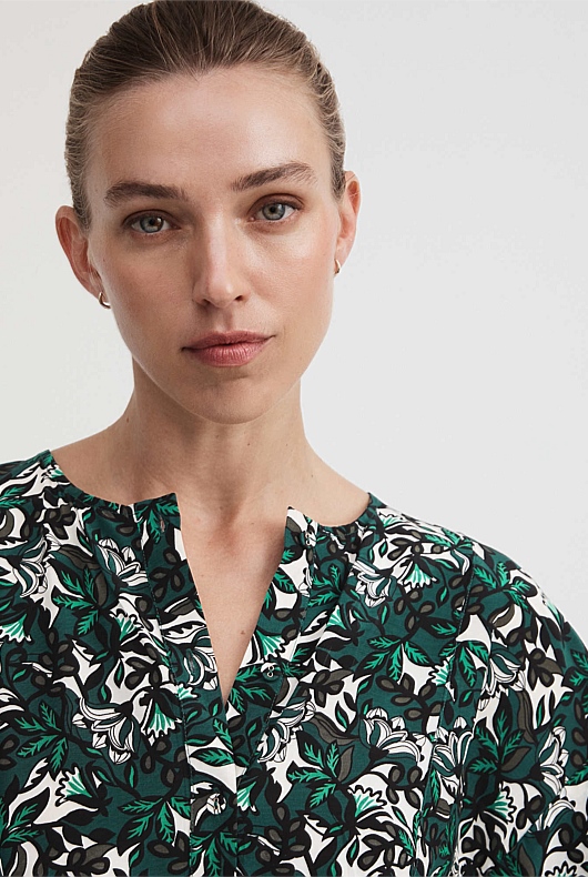Folk Blossom Shirt Dress - Foliage
