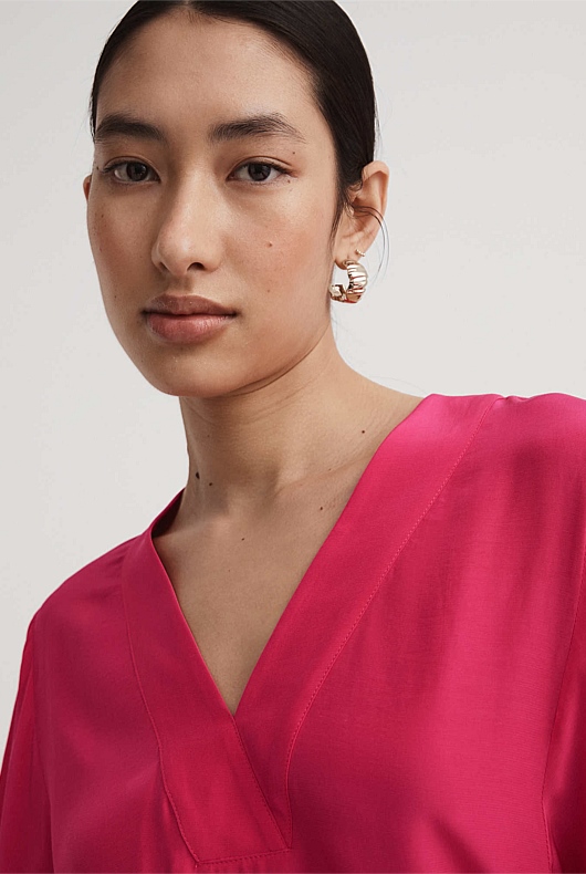 Kaftan V Neck Blouse - Hot Pink