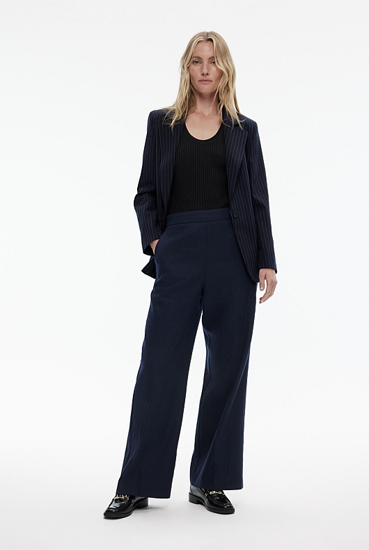 Cotton Linen Pull On Pant - Blue Night