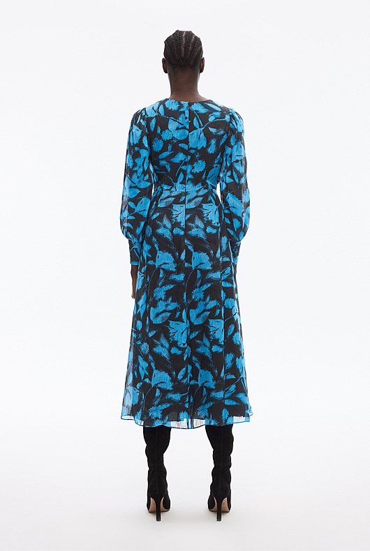 Abstract Textured Print Dress - Mallard Blue