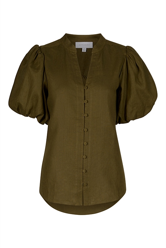 Hemp Puff Sleeve Blouse - Jungle
