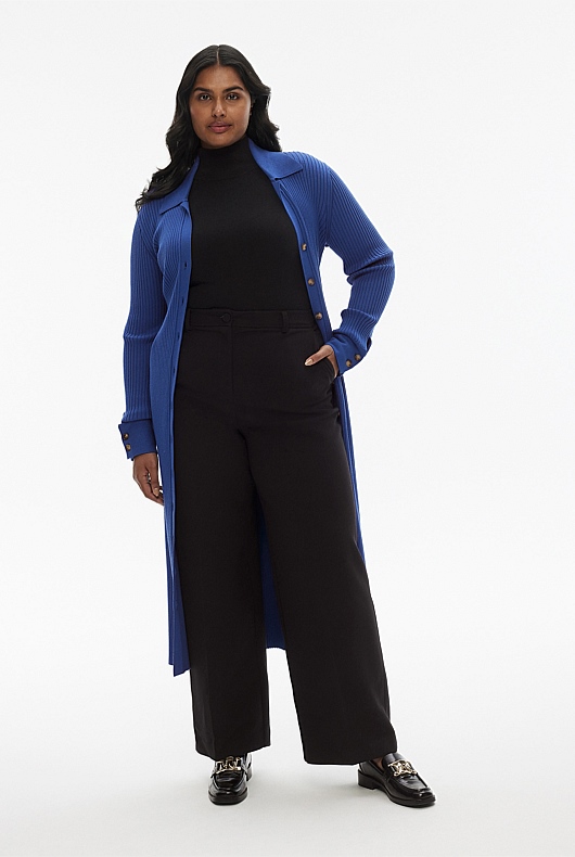Button Through Rib Longline Cardigan - Eclipse Blue